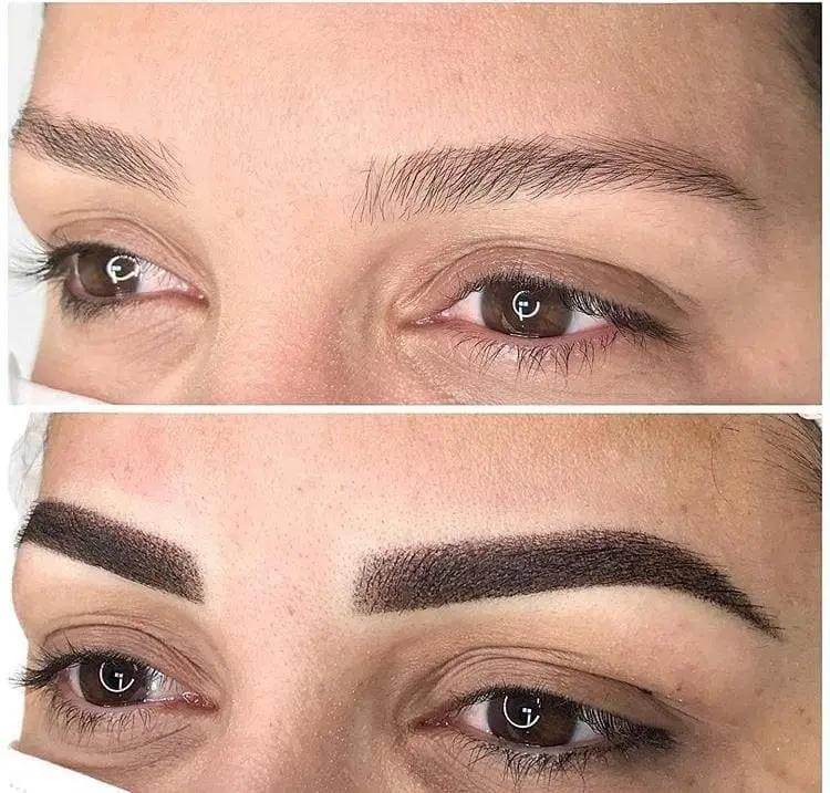 Antes y después de un microshading de cejas
