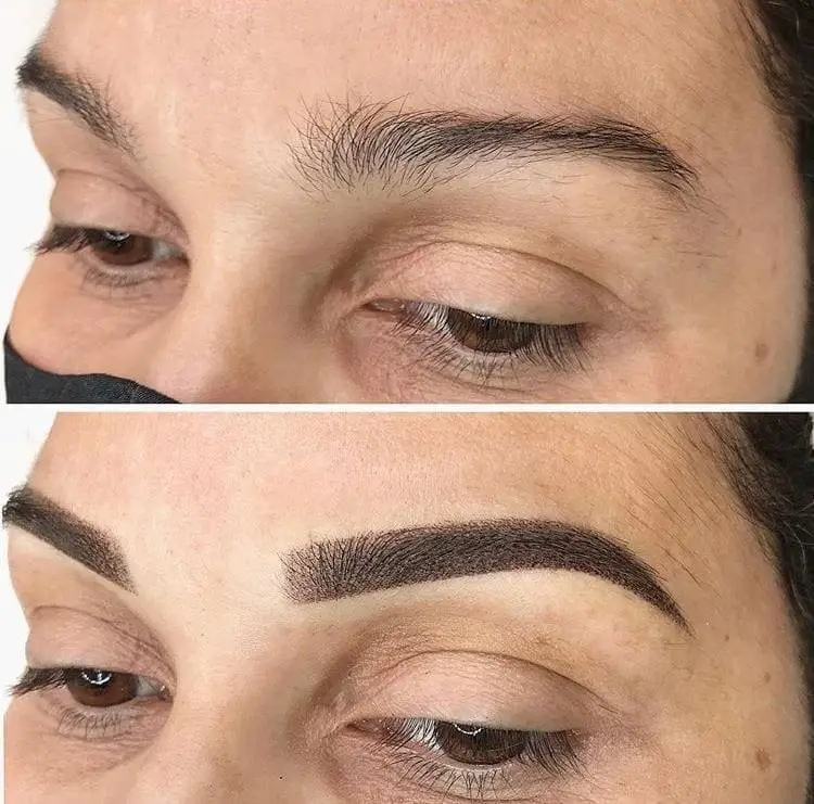 Antes y después de microshading de cejas