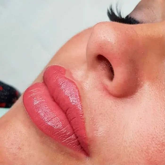 Detalle de micropigmentación de labios recién realizada